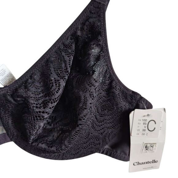 Chantelle Bra 38C Black Women's C Jolie Full Coverage Underwire Back Close NEW - Picture 3 of 11